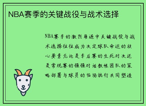 NBA赛季的关键战役与战术选择