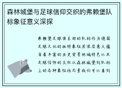 森林城堡与足球信仰交织的弗赖堡队标象征意义深探